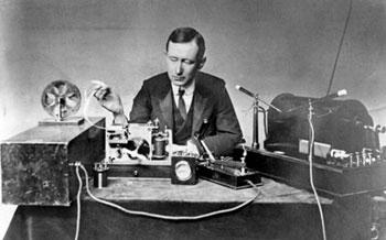 Guglielmo Marconi with his radio equipment