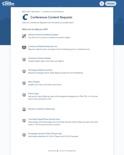 An example of the Conferences Content Requests form